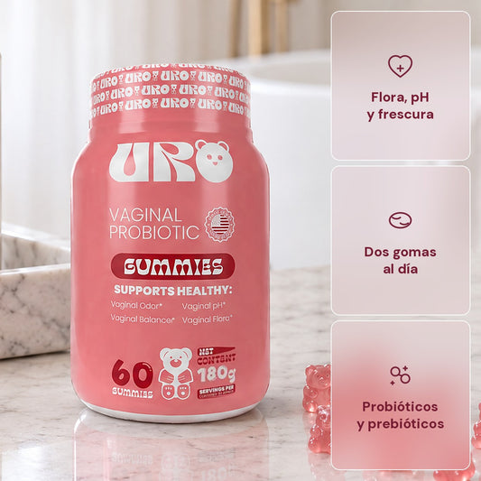 URO Probiótico Vaginal: flora, pH y frescura, con sus tres frentes